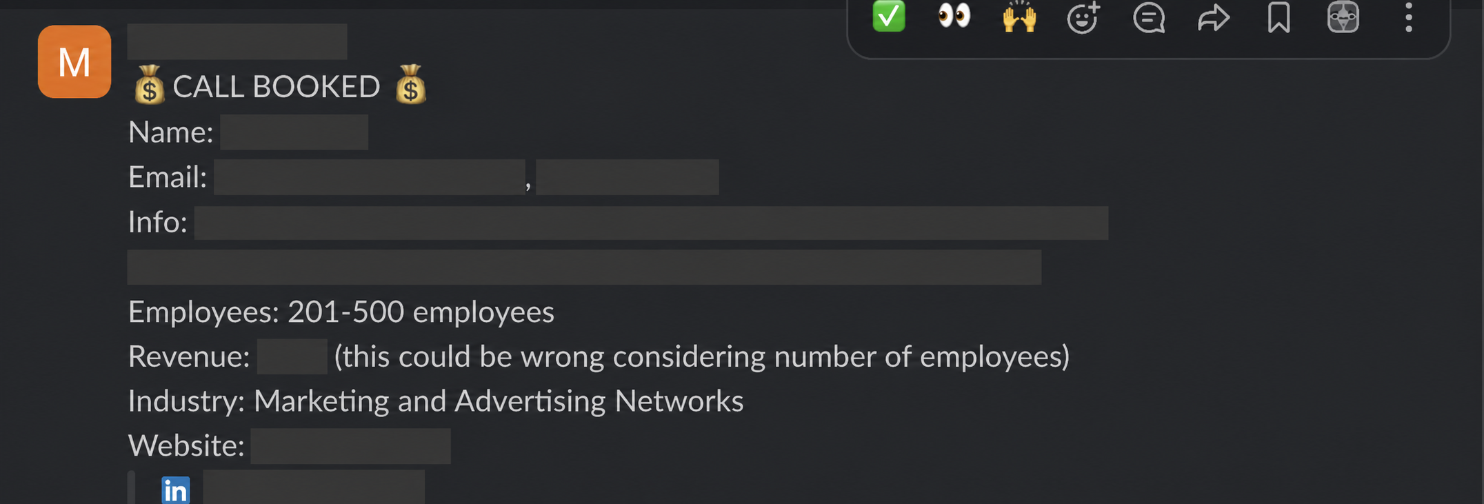 Protected booked-call notification 20